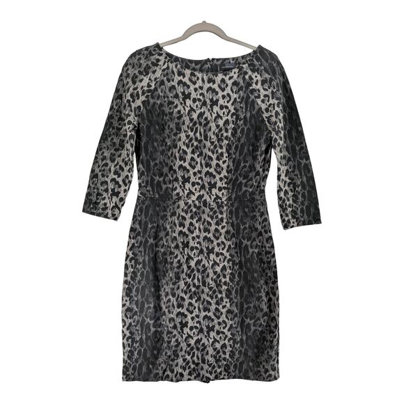 The Limited Animal Print Bodycon Dress 8 Black Fitter Mini Front Slit 3/4 Sleeve - Picture 1 of 12